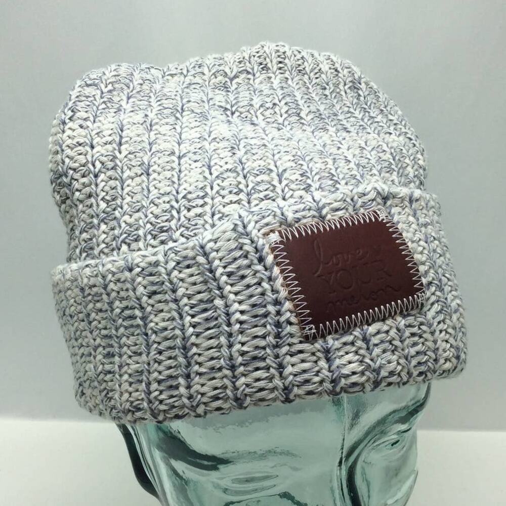 Love Your Melon Heathered Gray Knit Cuff Slouch Beanie Caribou Logo